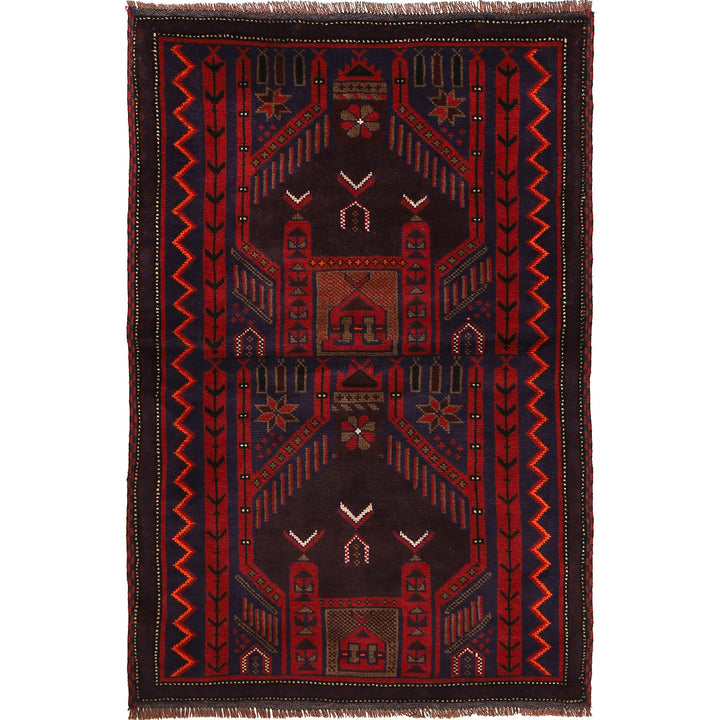 Red Afghan Prayer Rug 3' 3" x 4' 11" Hand-Knotted