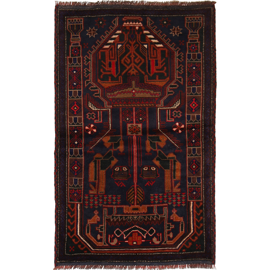 Afghan Prayer Rug 3' 2" x 5' 1" Hand-Knotted