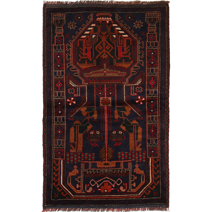 Afghan Prayer Rug 3' 2" x 5' 1" Hand-Knotted