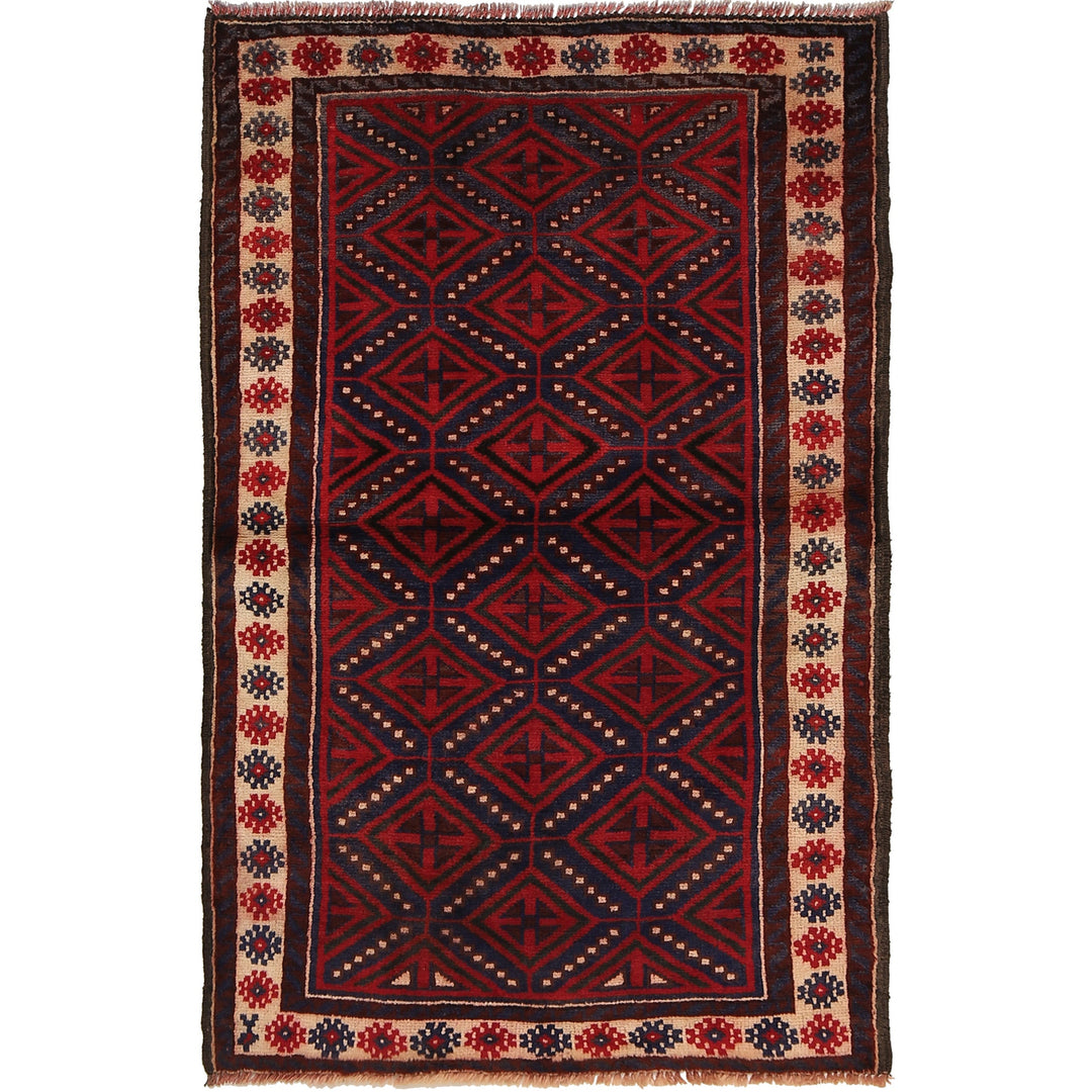 Afghan Baluchi Rug 2' 11" x 4' 8" Hand-Knotted