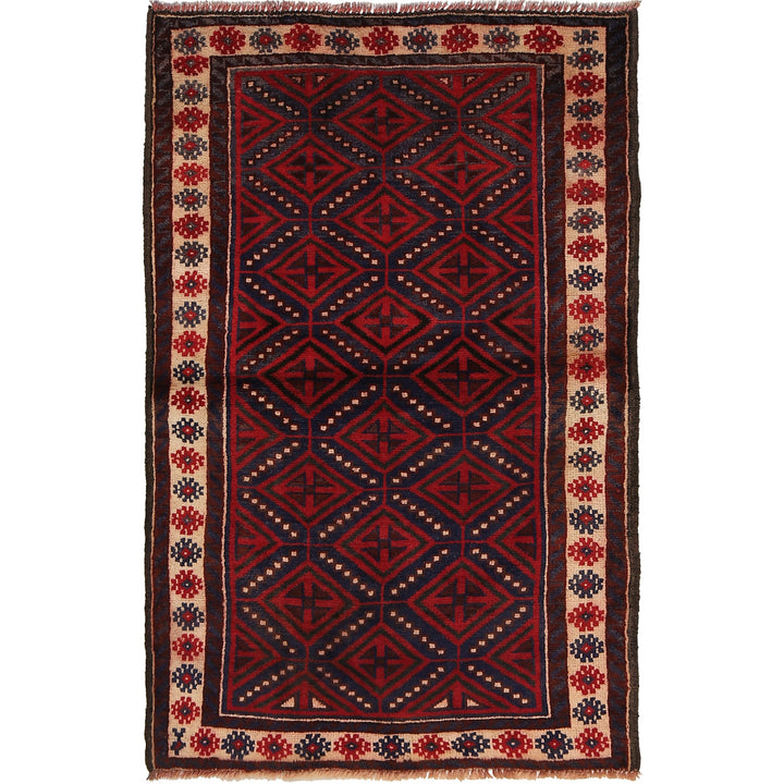 Afghan Baluchi Rug 2' 11" x 4' 8" Hand-Knotted