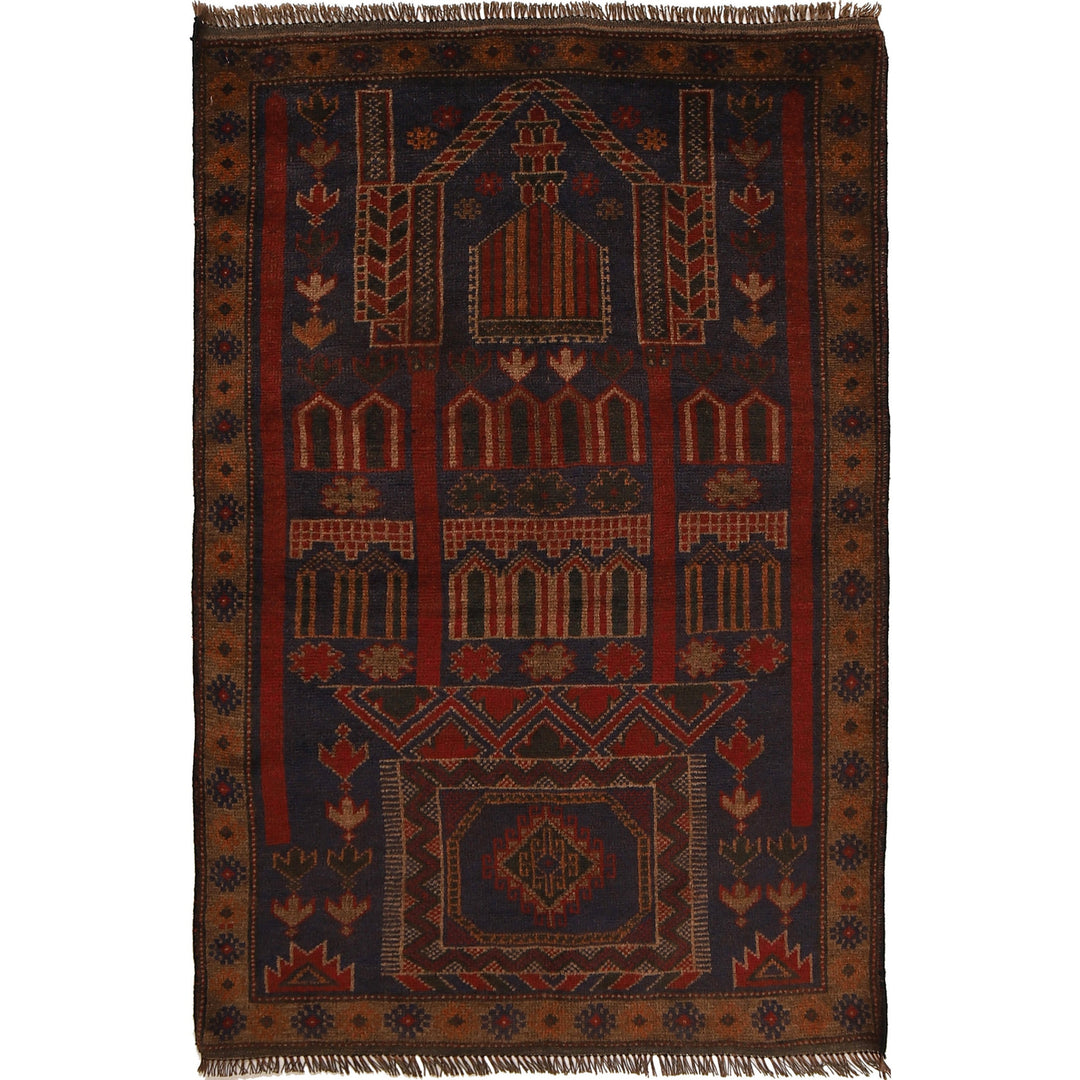 Afghan Prayer Rug 3' 0" x 4' 8" Hand-Knotted