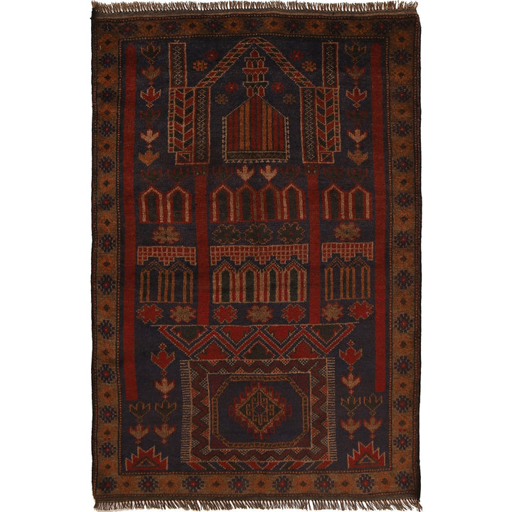 Afghan Prayer Rug 3' 0" x 4' 8" Hand-Knotted