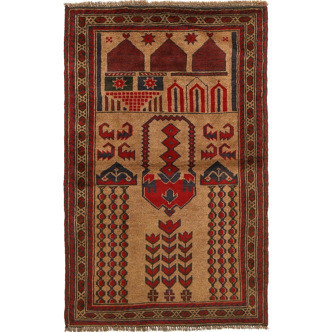 Afghan Prayer Rug 2' 11" x 4' 4" Hand-Knotted