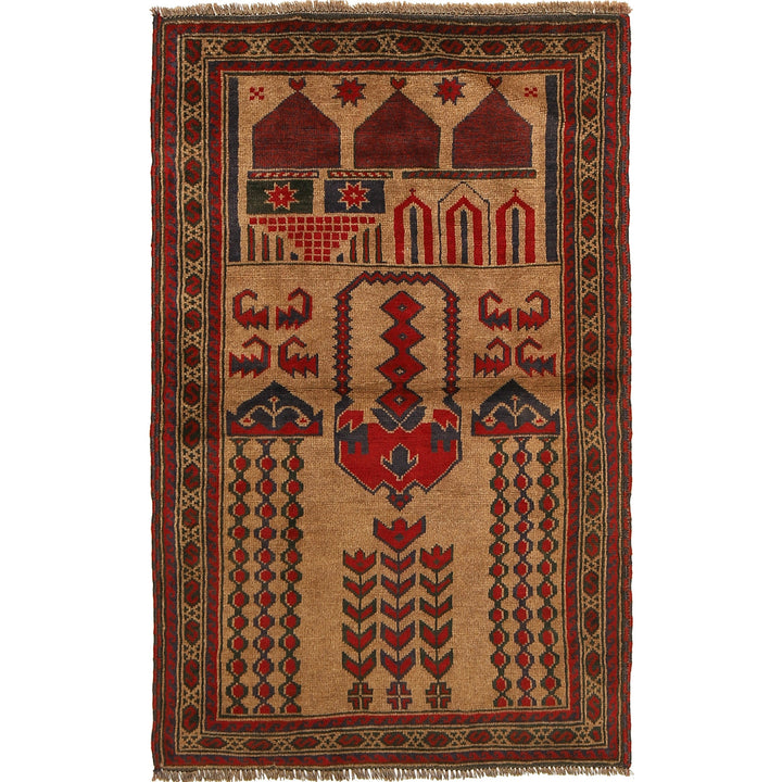 Afghan Prayer Rug 2' 11" x 4' 4" Hand-Knotted