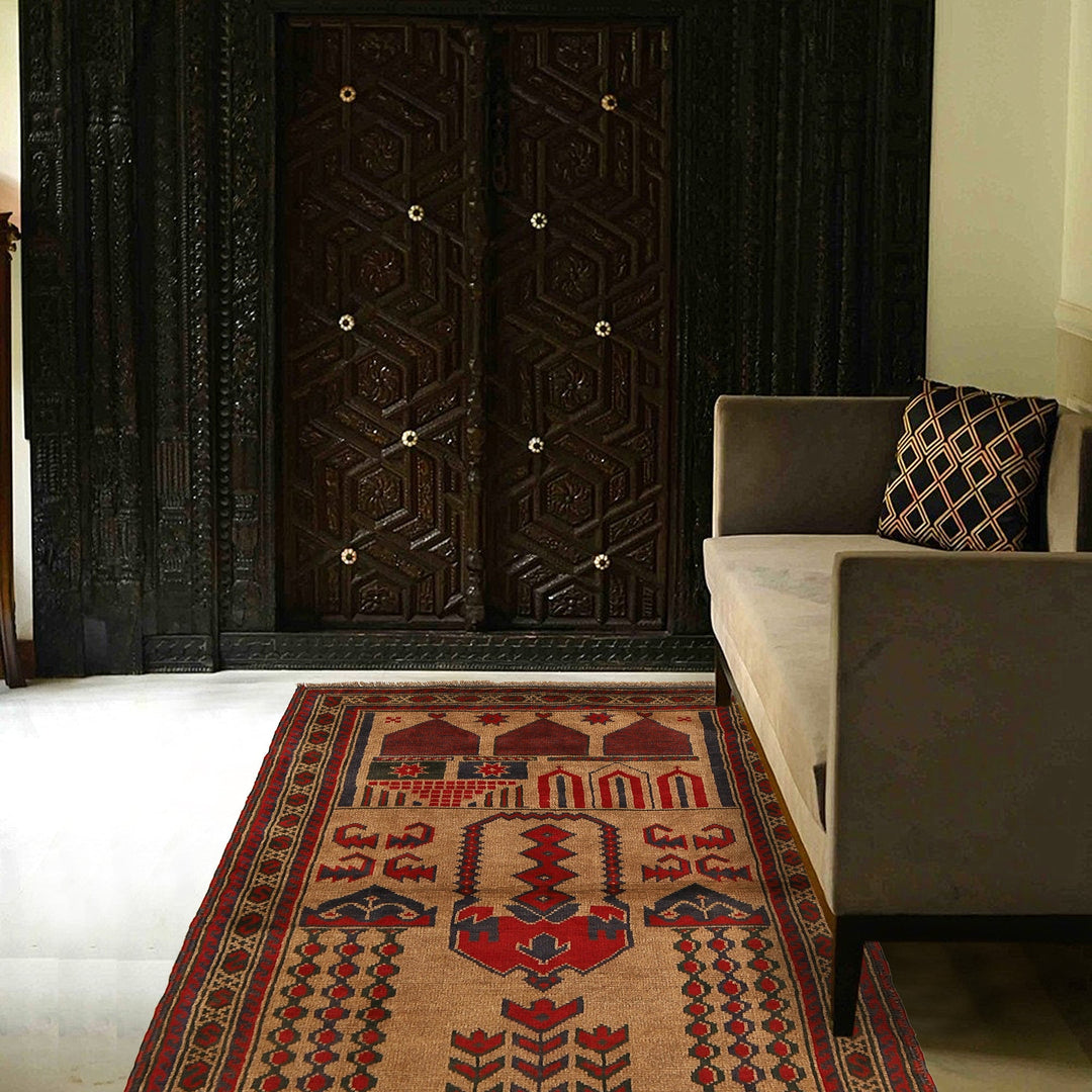 Afghan Prayer Rug 2' 11" x 4' 4" Hand-Knotted texture