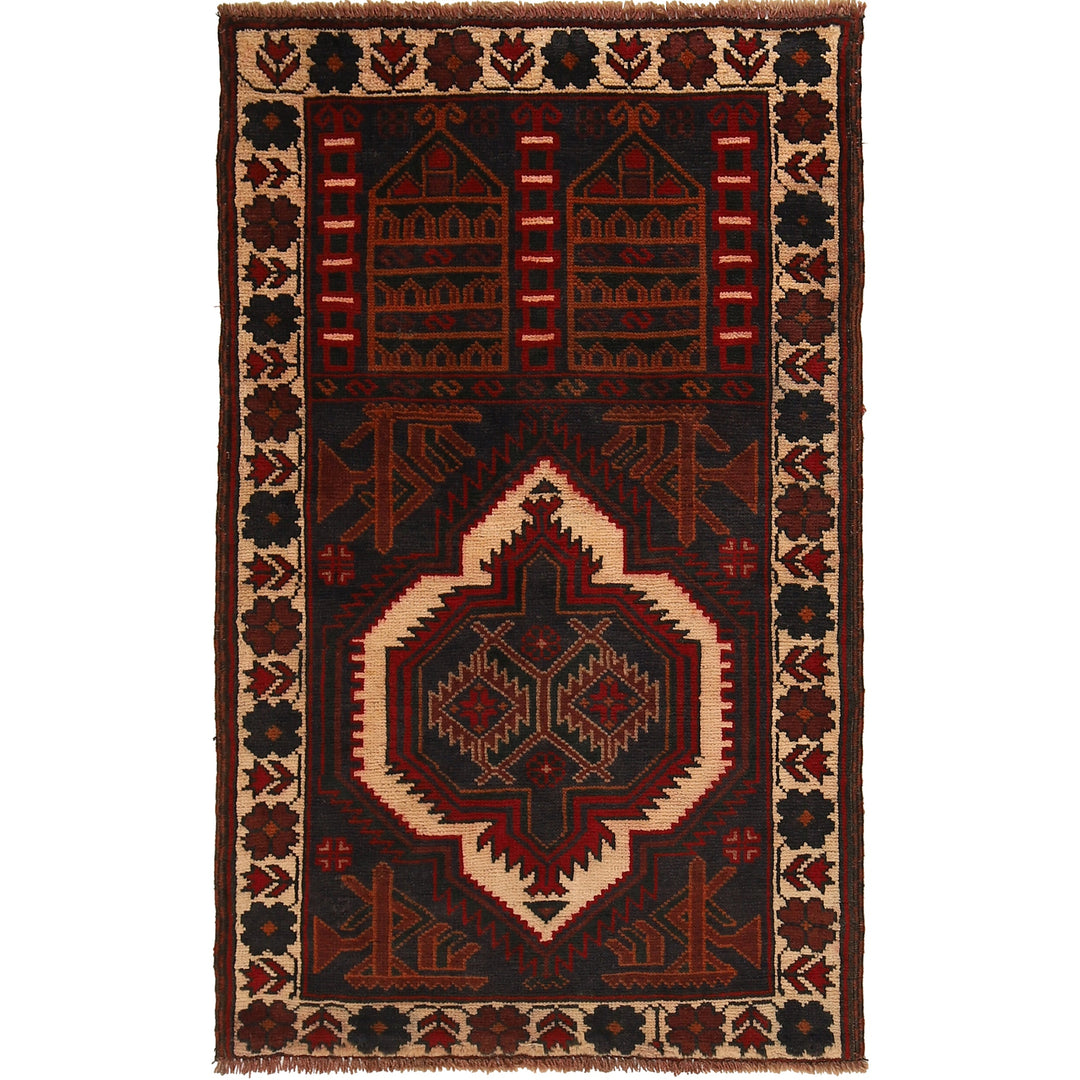 Red Afghan Prayer Rug 2' 9" x 4' 8" Hand-Knotted