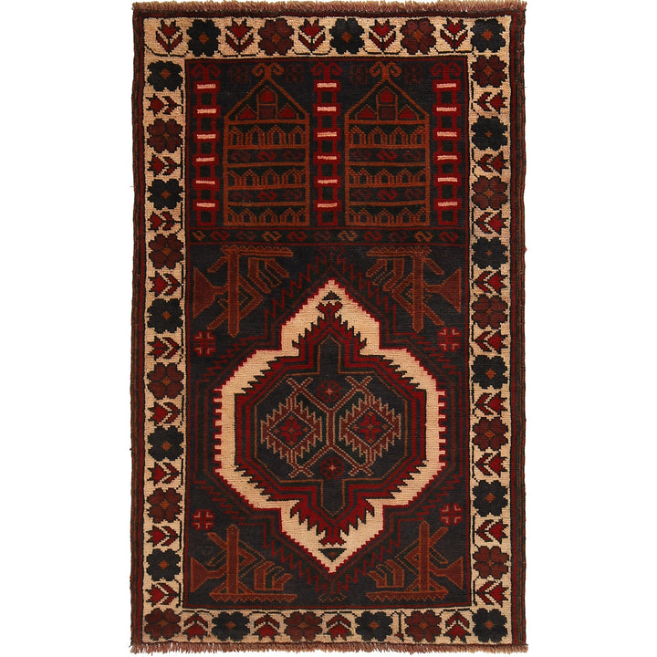 Red Afghan Prayer Rug 2' 9" x 4' 8" Hand-Knotted