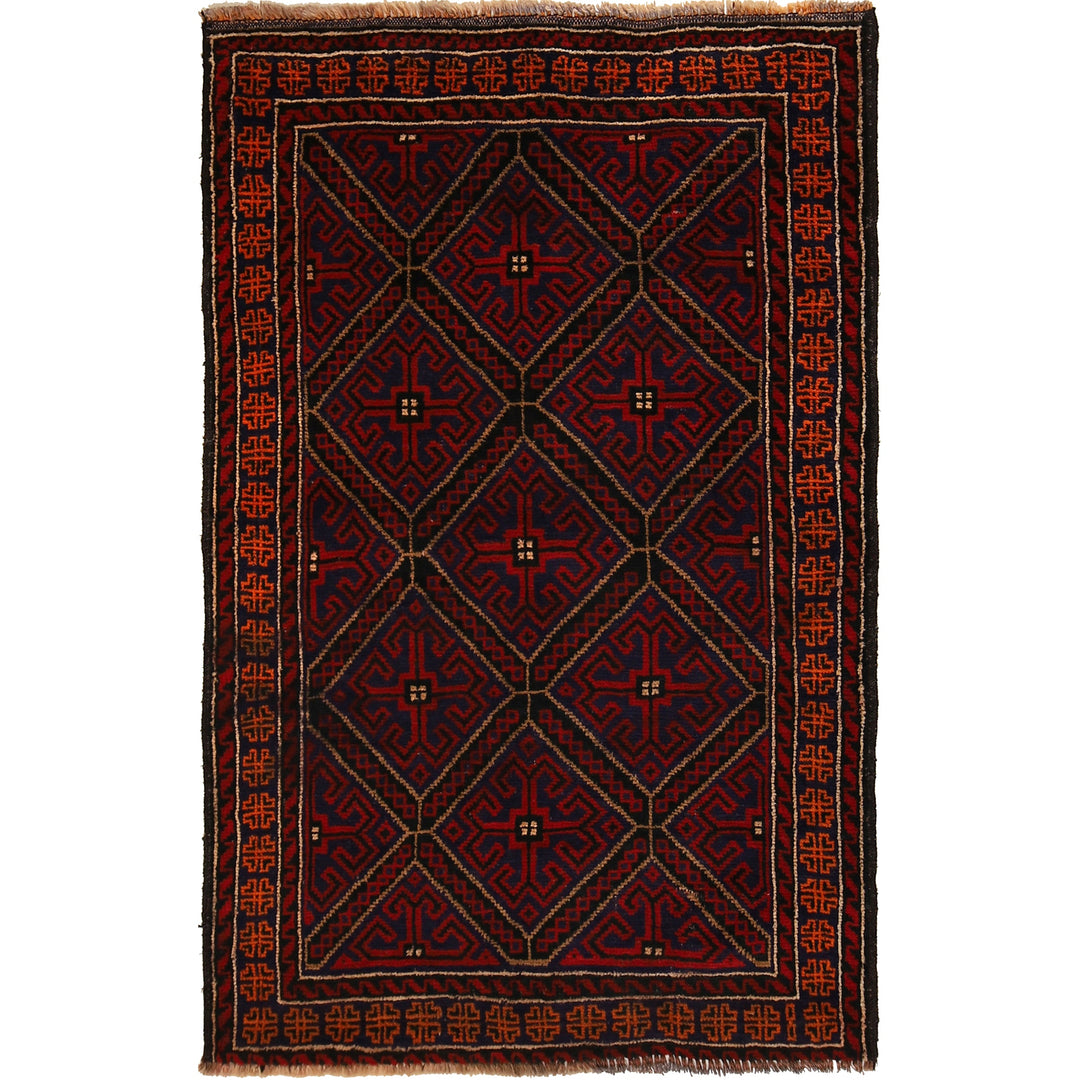 Afghan Baluchi Rug 2' 11" x 4' 2" Hand-Knotted