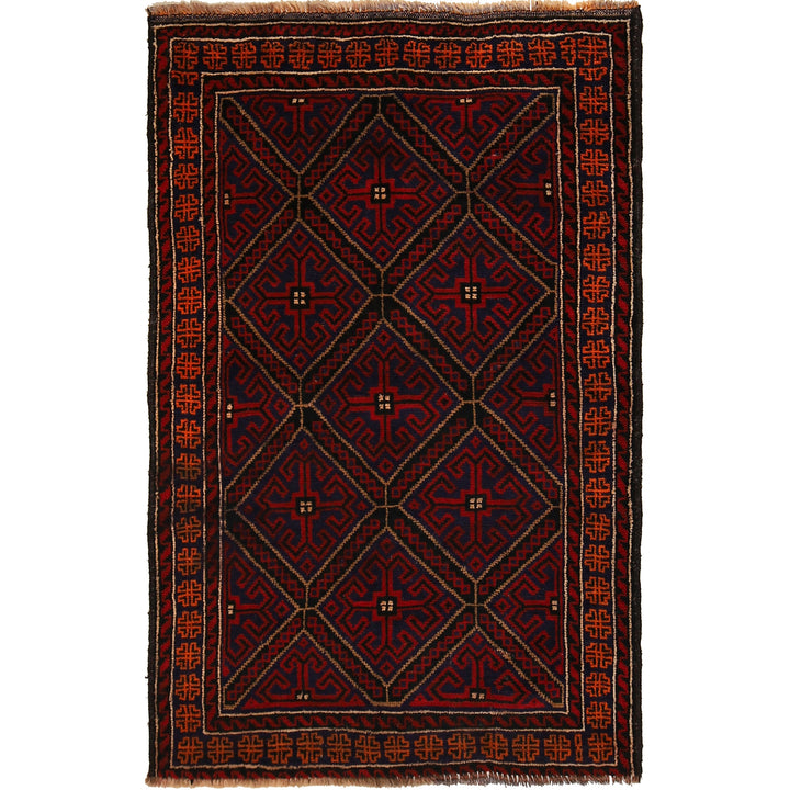 Afghan Baluchi Rug 2' 11" x 4' 2" Hand-Knotted