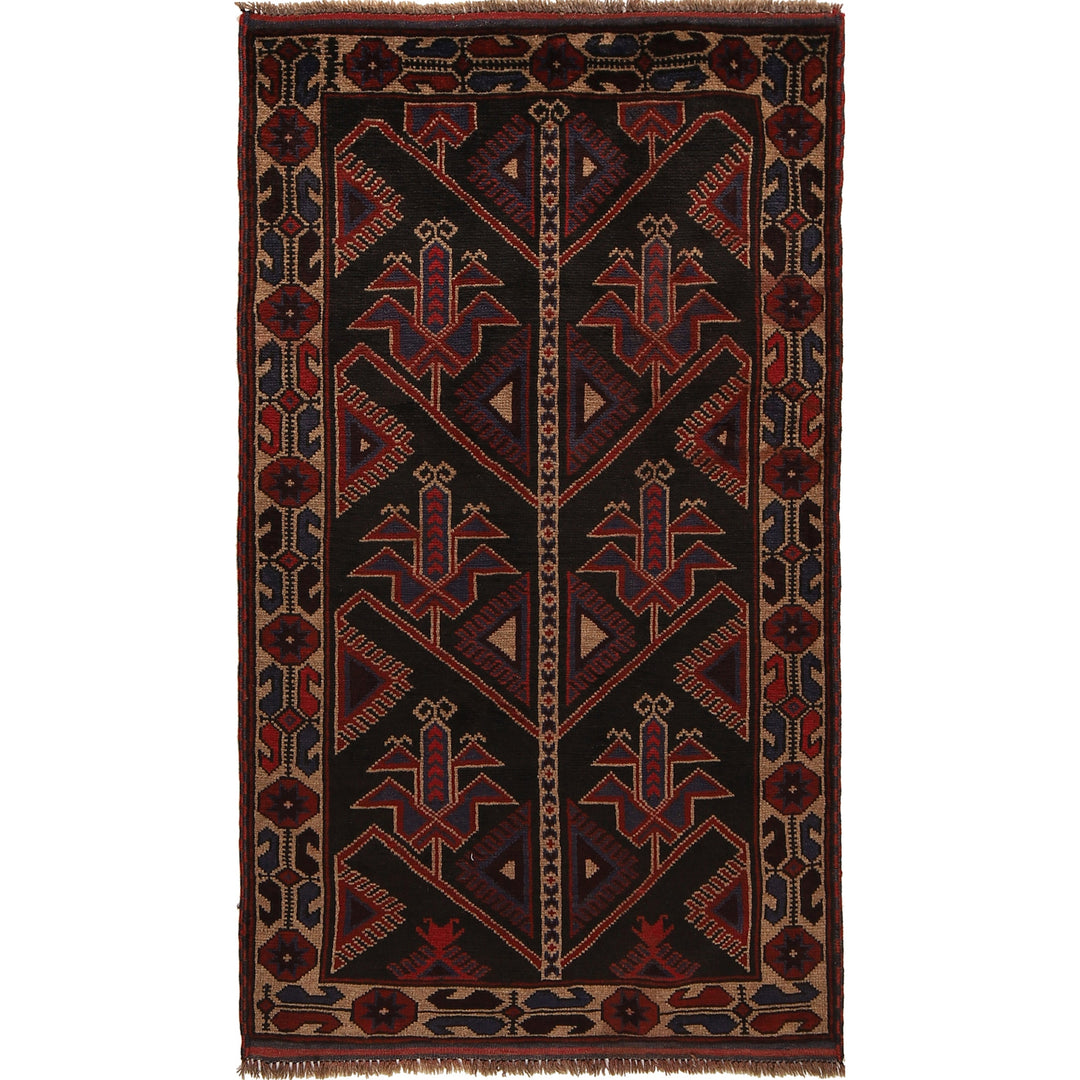 Afghan Baluchi Rug 2' 9" x 4' 10" Hand-Knotted