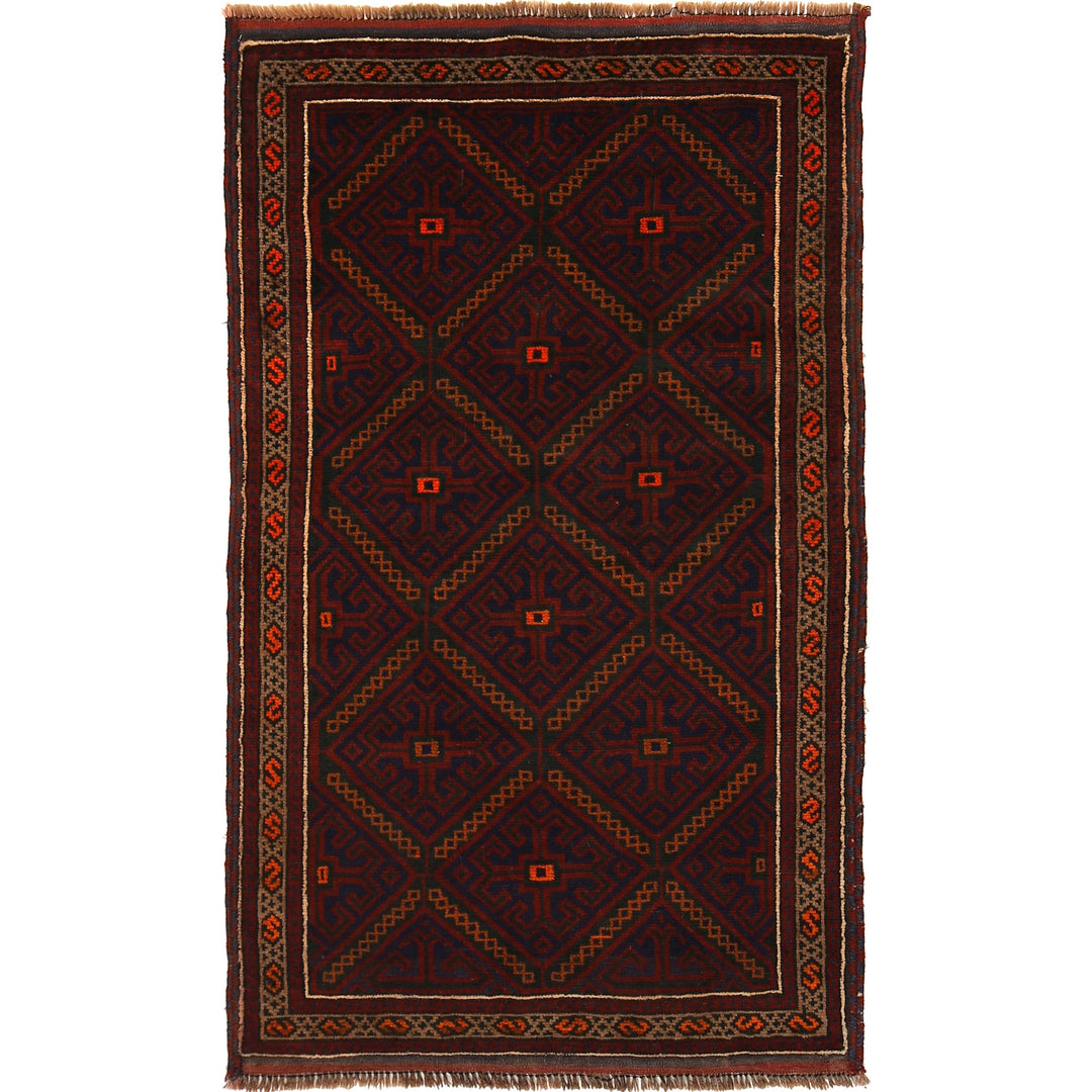 Afghan Baluchi Rug 2' 11" x 4' 11" Hand-Knotted