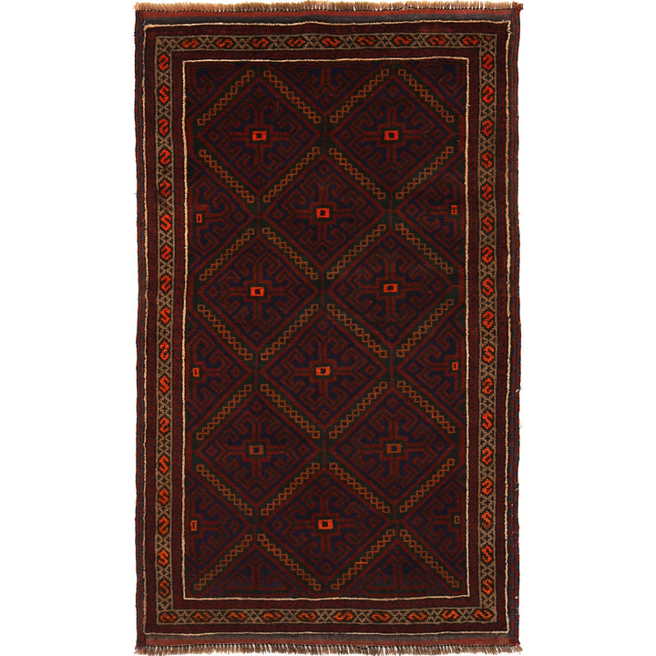 Afghan Baluchi Rug 2' 11" x 4' 11" Hand-Knotted