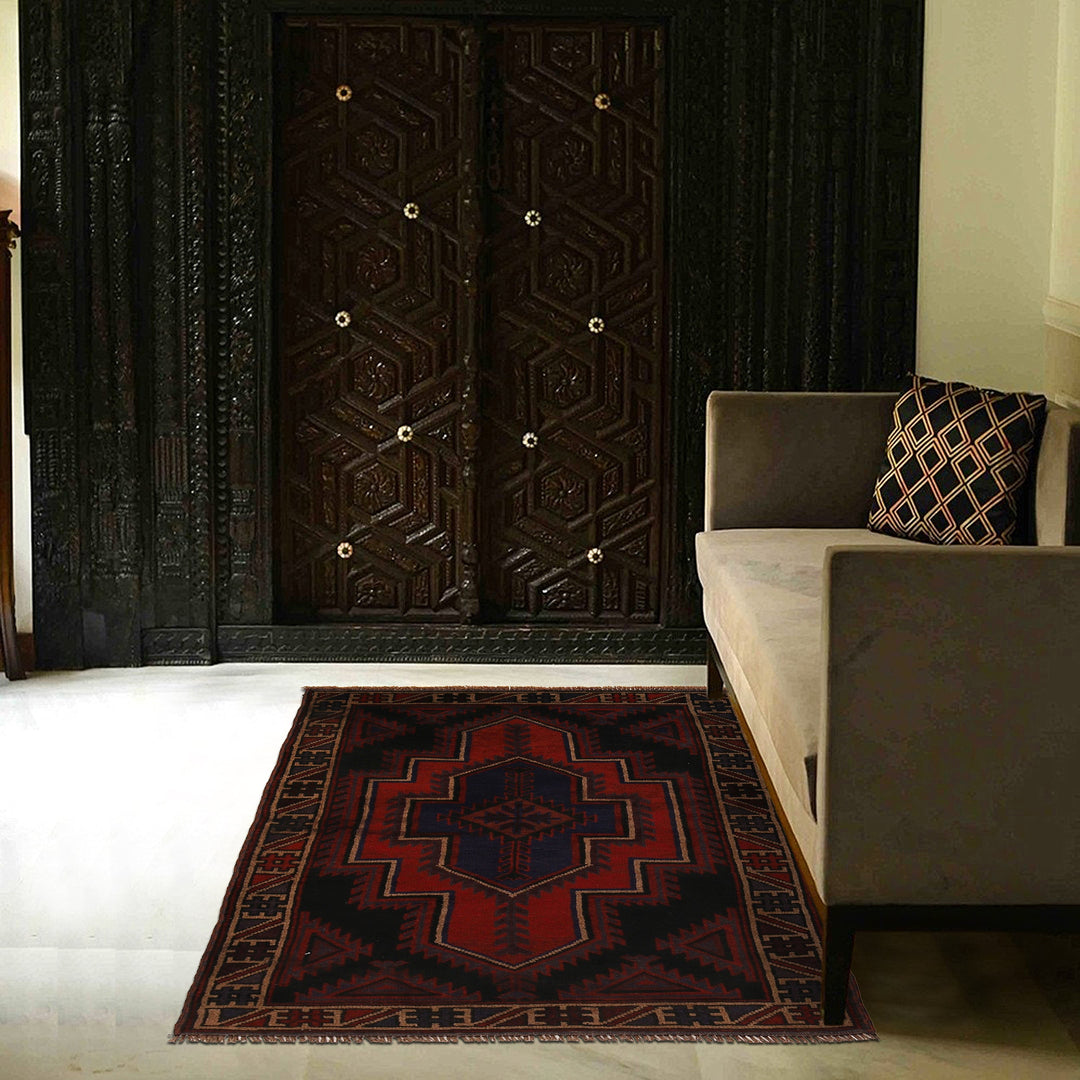 Afghan Baluchi Rug 2' 10" x 4' 9" Hand-Knotted texture