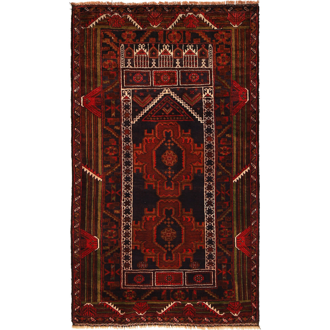 Afghan Prayer Rug 2' 11" x 5' 2" Hand-Knotted