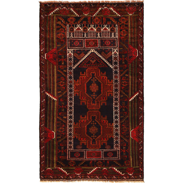 Afghan Prayer Rug 2' 11" x 5' 2" Hand-Knotted