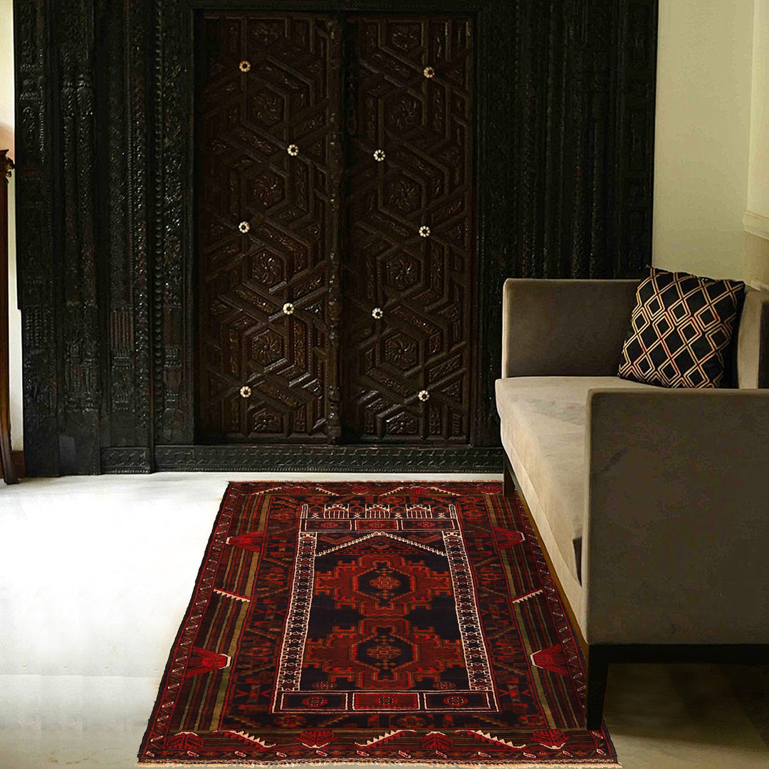 Afghan Prayer Rug 2' 11" x 5' 2" Hand-Knotted texture