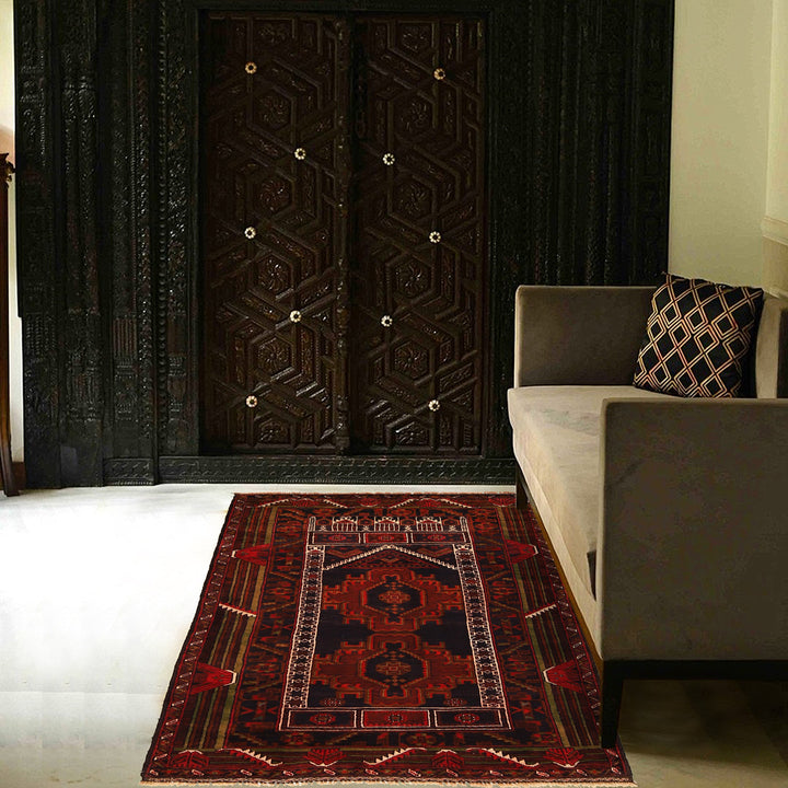Afghan Prayer Rug 2' 11" x 5' 2" Hand-Knotted texture
