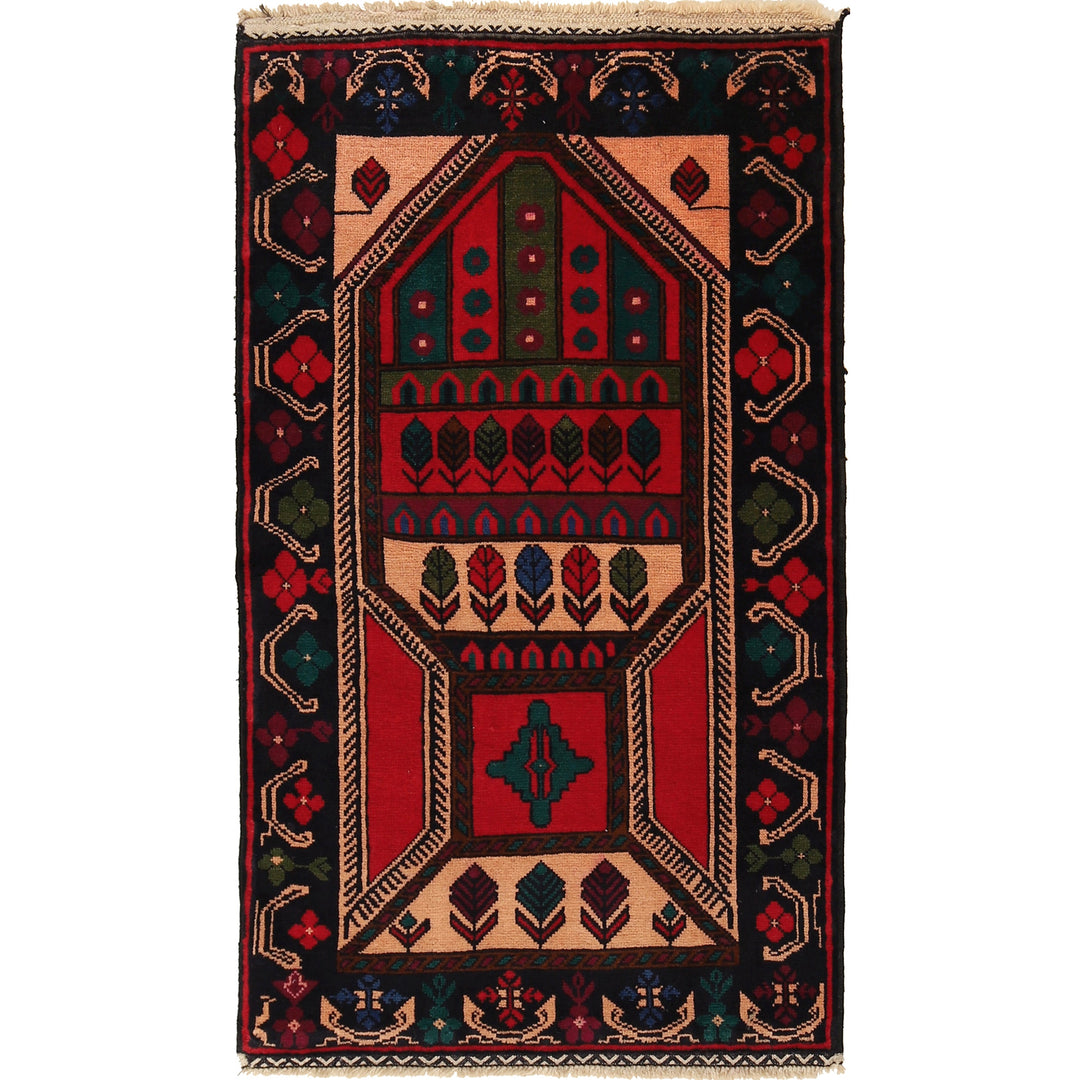 Afghan Prayer Rug 2' 9" x 4' 9" Hand-Knotted