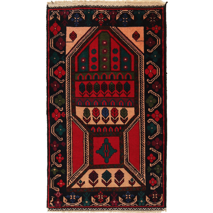 Afghan Prayer Rug 2' 9" x 4' 9" Hand-Knotted