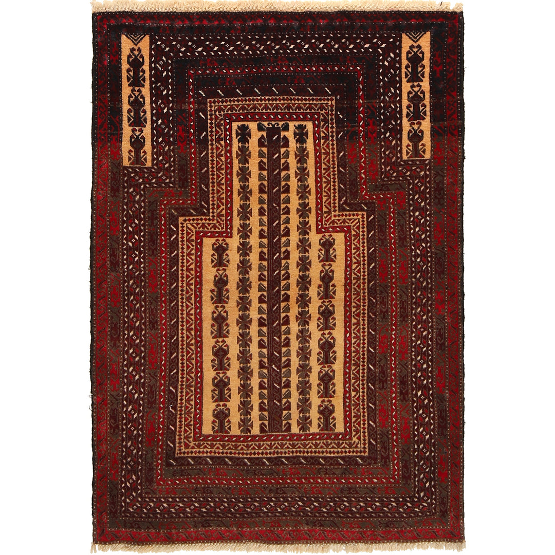 Afghan Prayer Rug 2'11" x 4'4" Hand-Knotted