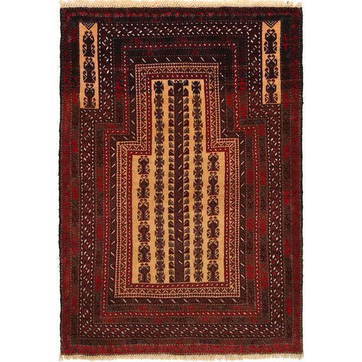 Afghan Prayer Rug 2'11" x 4'4" Hand-Knotted