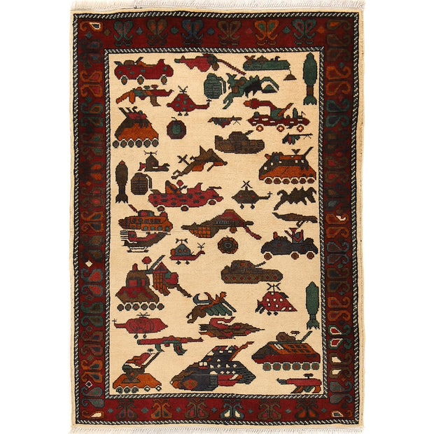 Handcrafted Afghan War Rug 2' 7" x 4' 1" - No. AL53725