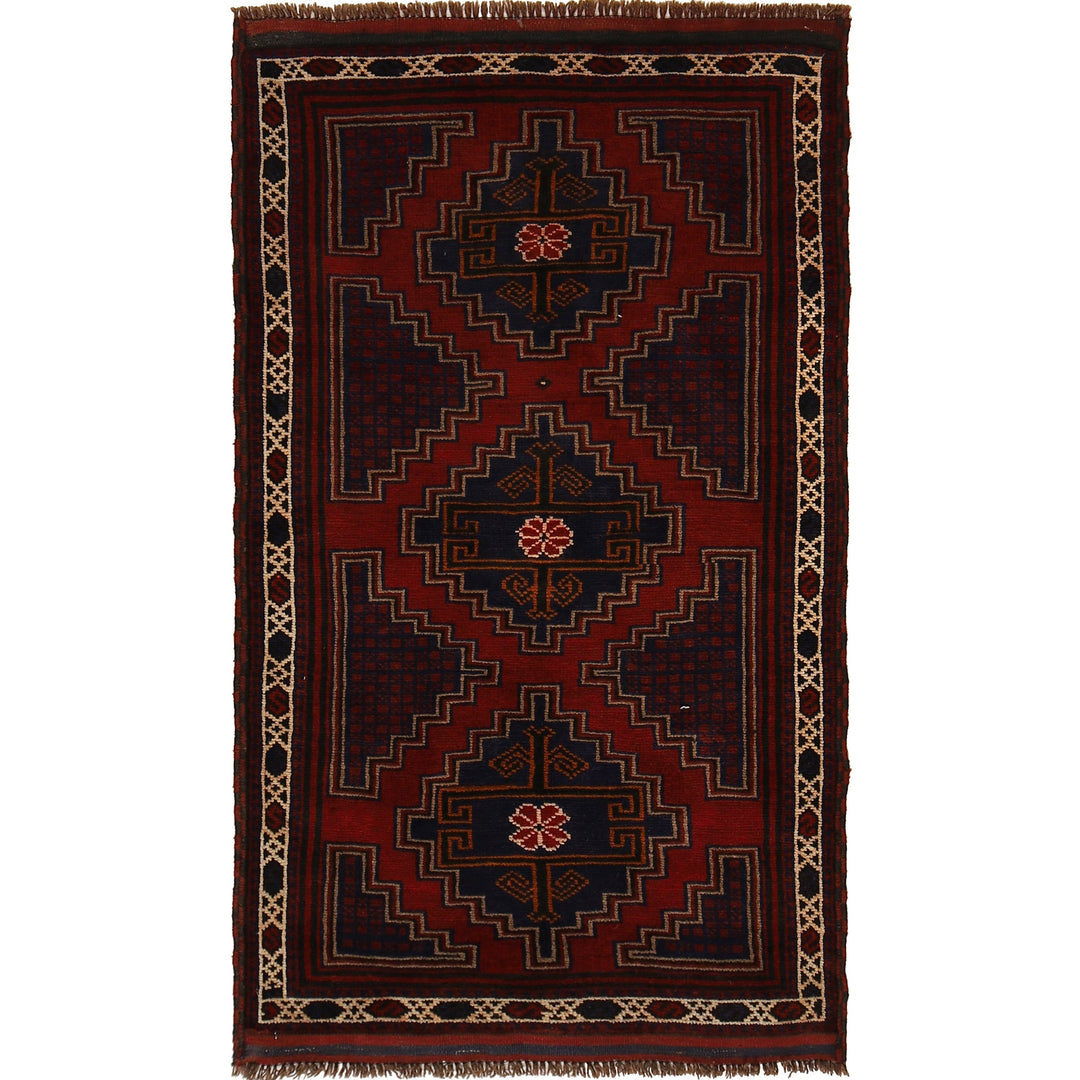 Red Afghan Baluchi Rug 2' 9" x 4' 10" Hand-Knotted