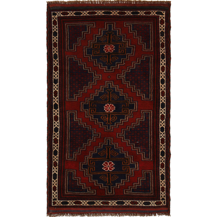 Red Afghan Baluchi Rug 2' 9" x 4' 10" Hand-Knotted