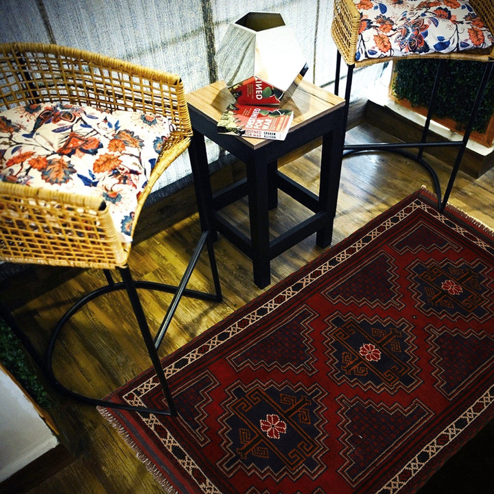 Red Afghan Baluchi Rug 2' 9" x 4' 10" Hand-Knotted texture