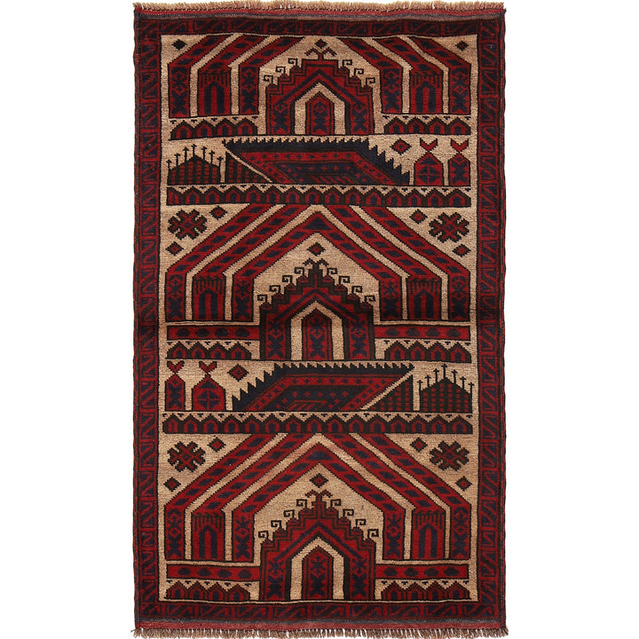 Afghan Prayer Rug 2' 9" x 4' 9" Hand-Knotted