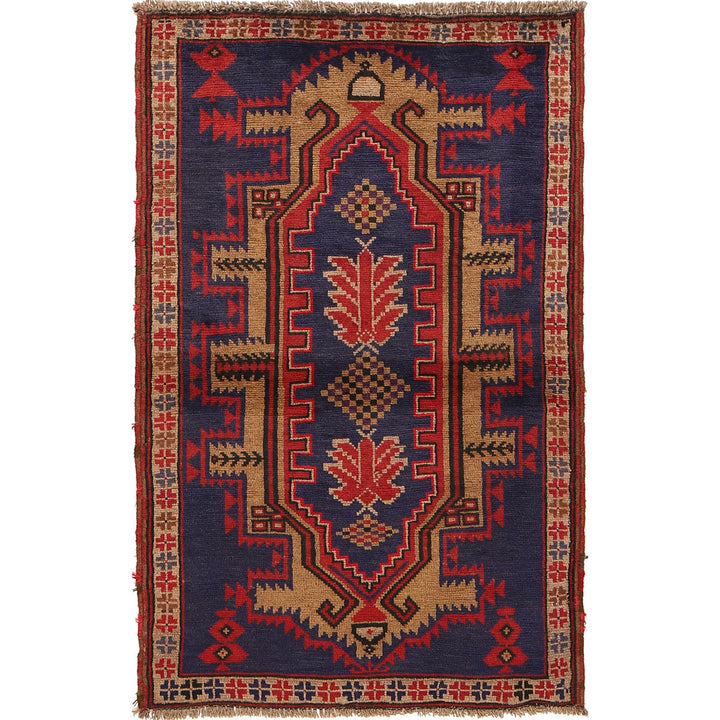 Navy Blue Afghan Baluchi Rug 3' 2" x 4' 11" Hand-Knotted