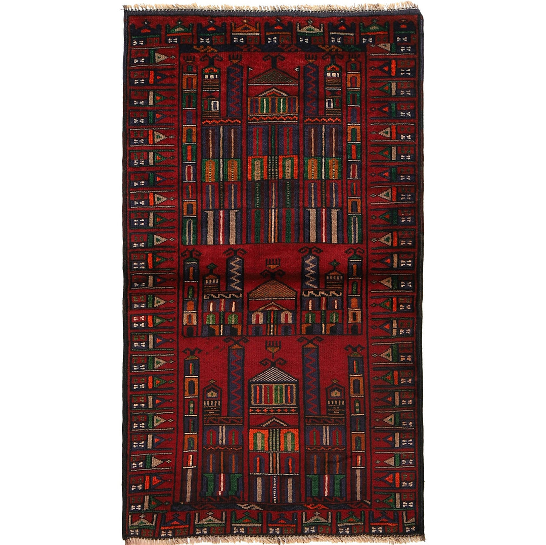 Red Afghan Prayer Rug 2' 6" x 4' 8" Hand-Knotted
