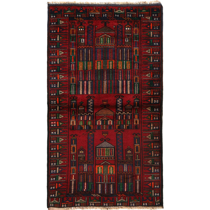 Red Afghan Prayer Rug 2' 6" x 4' 8" Hand-Knotted