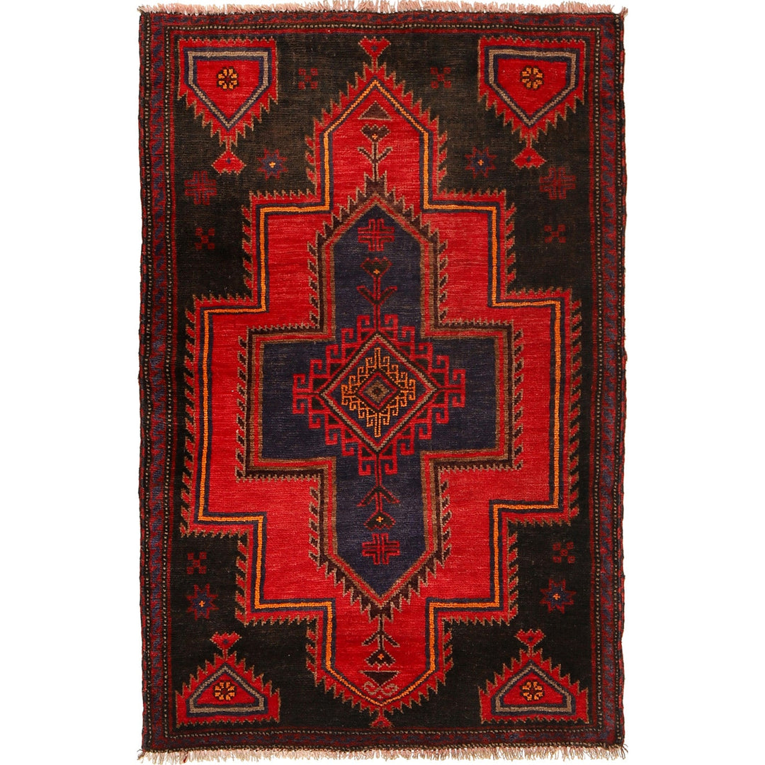 Afghan Baluchi Rug 3' 2" x 4' 11" Hand-Knotted
