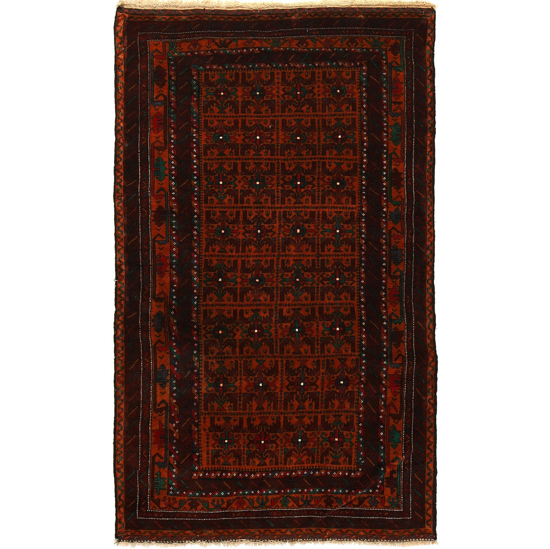 Orange Afghan Baluchi Rug 3' 11" x 6' 7" Hand-Knotted