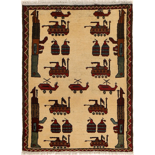 Afghan War Rug – Military Design 2' 2" x 2' 9" - No. AL33632