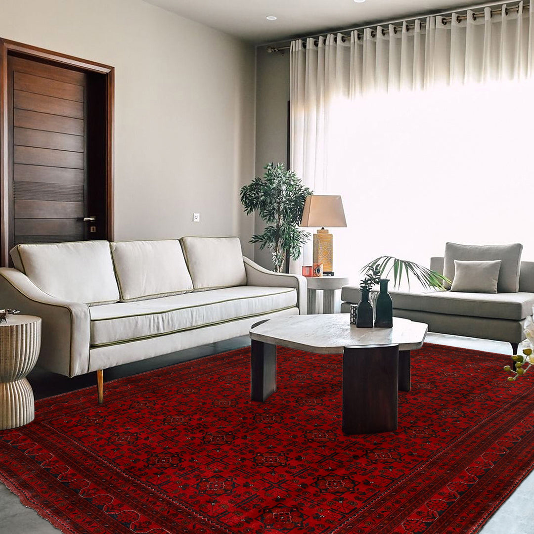 Red Afghan Khal Mohammadi Rug 8' 3" x 11' 4" Hand-Knotted texture
