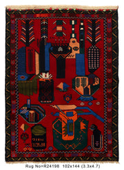 Red Baluchi Rug 3' 4" x 4' 9" - No. AL33321