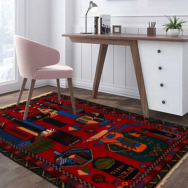 Red Baluchi Rug 3' 4" x 4' 9" - No. AL33321