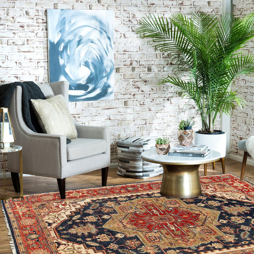 Hand Knotted Heriz Rug 4' 10" x 6' 4" - No. AL30907