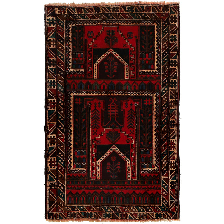 Afghan Prayer Rug 3' 1" x 5' 4" Hand-Knotted