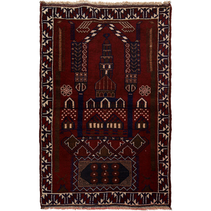 Red Afghan Prayer Rug 2' 11" x 4' 7" Hand-Knotted