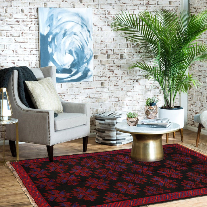 Black Afghan Baluchi Rug 2' 9" x 4' 7" Hand-Knotted texture