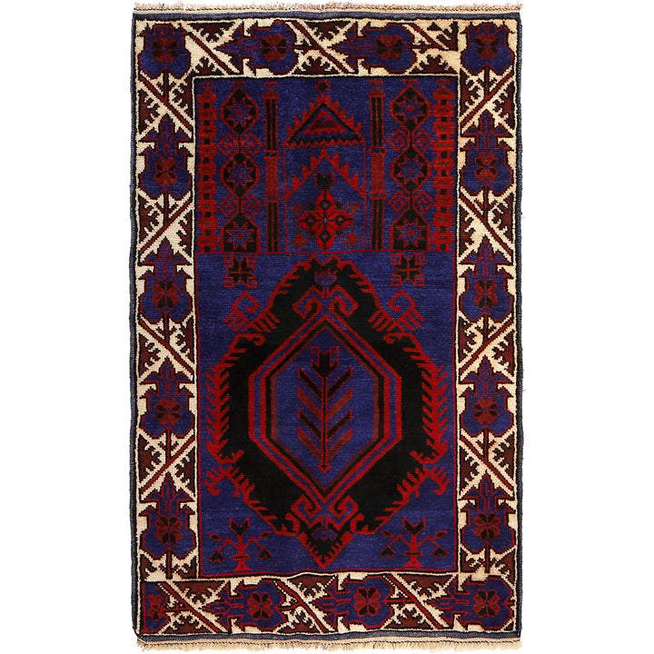 Blue Afghan Prayer Rug 2' 9" x 4' 7" Hand-Knotted | No. AL25942