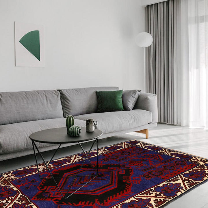 Blue Afghan Prayer Rug 2' 9" x 4' 7" Hand-Knotted | No. AL25942