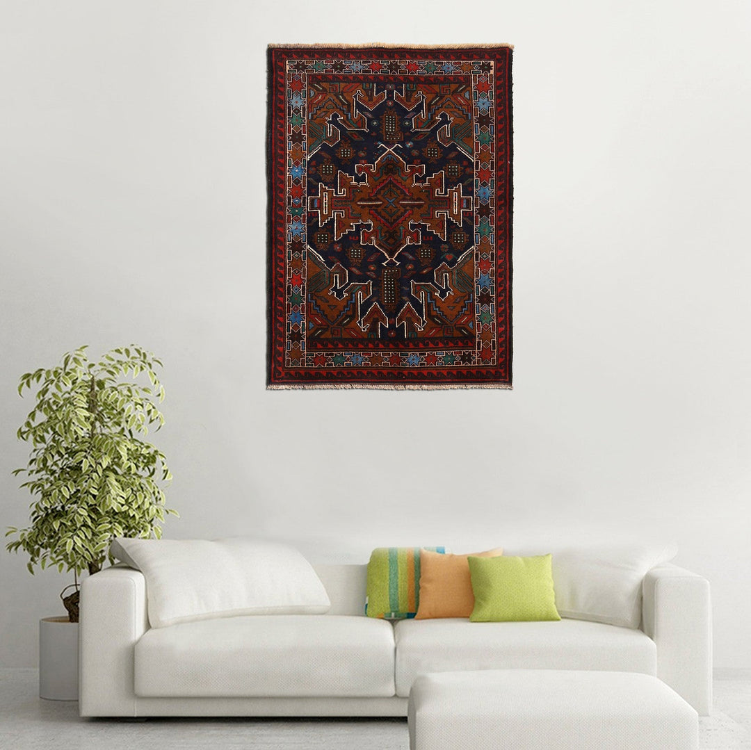 Afghan Baluchi Rug 2' 10" x 4' 1" Hand-Knotted texture