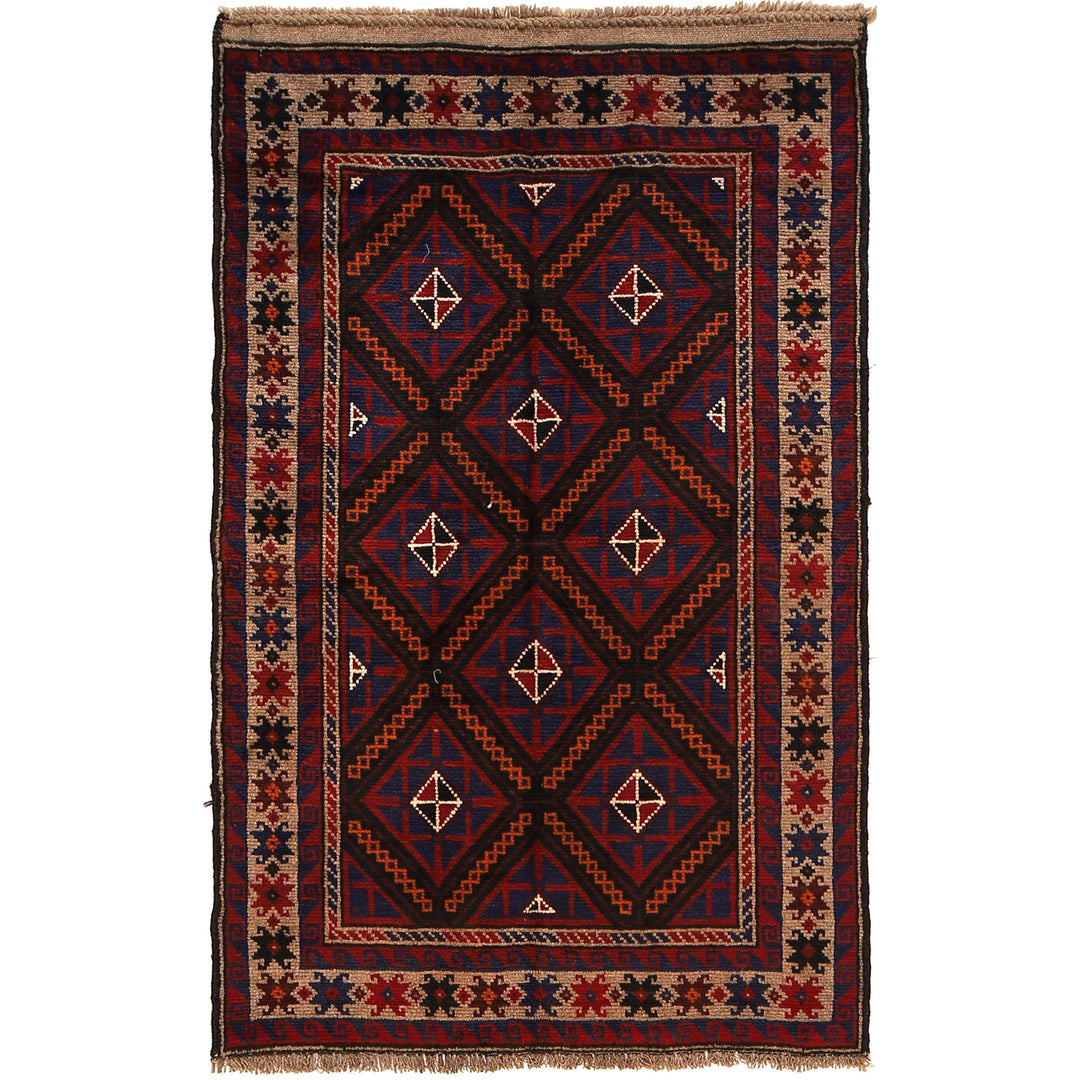 Afghan Baluchi Rug 2'12" x 4'9" Hand-Knotted