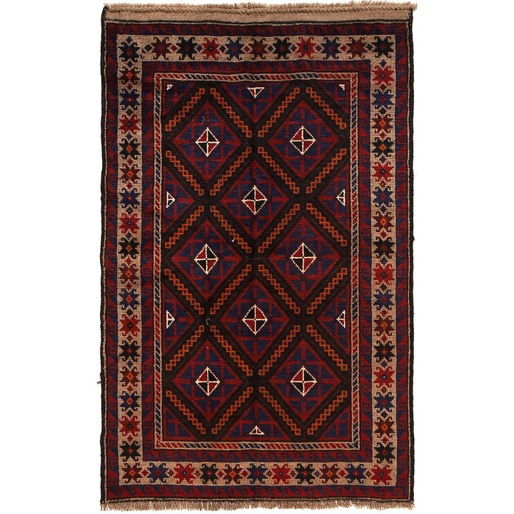 Afghan Baluchi Rug 2'12" x 4'9" Hand-Knotted