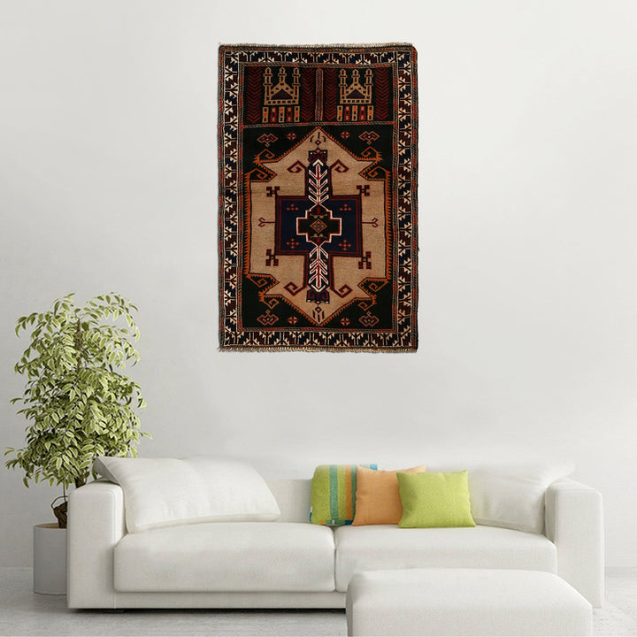 Afghan Prayer Rug 3' 0" x 4' 10" Hand-Knotted texture